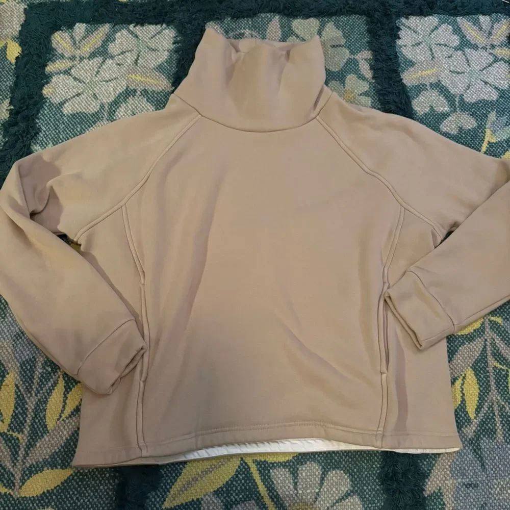 Ministry of Supply Hybrid Fleece Funnel Neck Pullover Sweatshirt Medium Cream